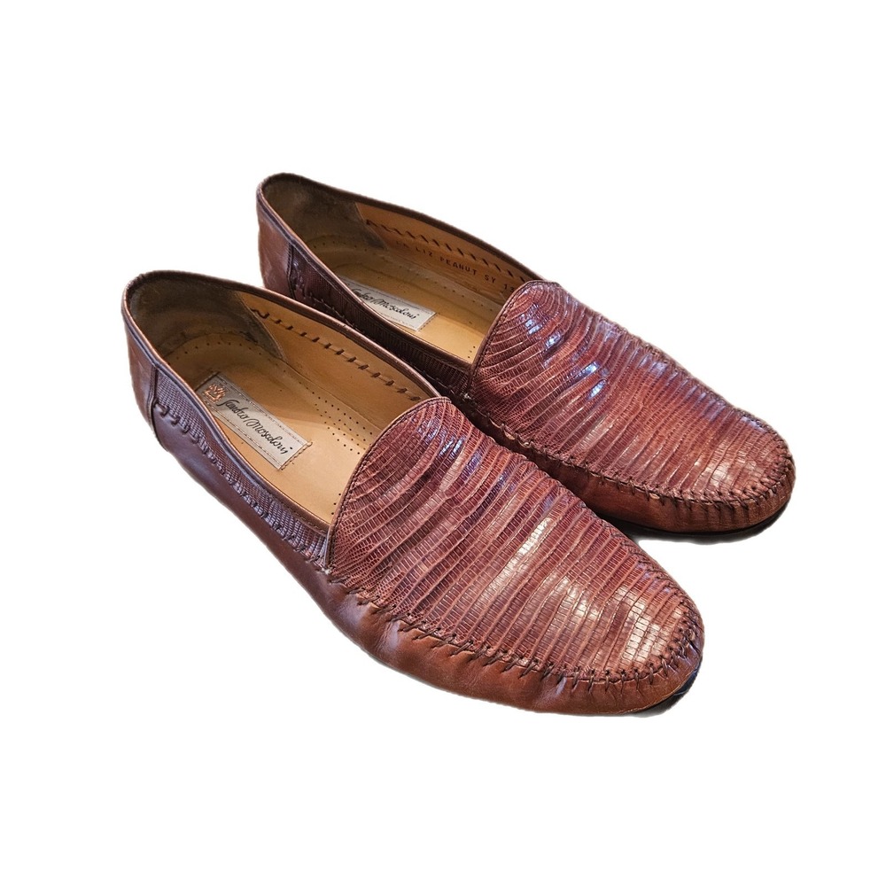 Sandro Moscoloni Men's 13 Loafers Peanut Brown Genuine Lizard Exotic Leather